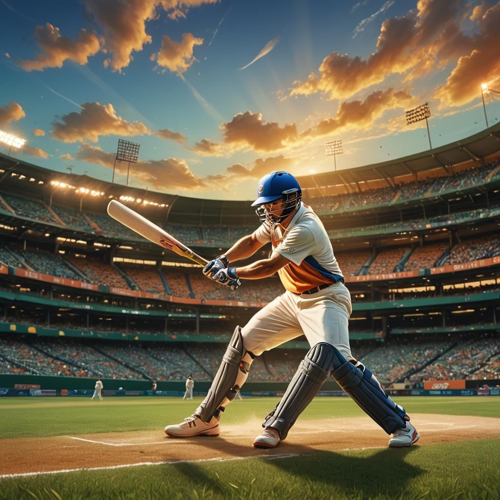 Cricket Batter Hitting Ball in Digital Matte Painting