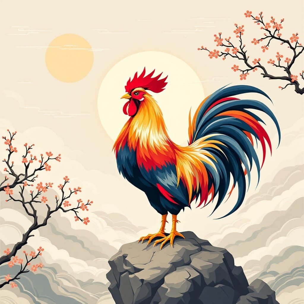 Vibrant Rooster in Traditional Chinese Style