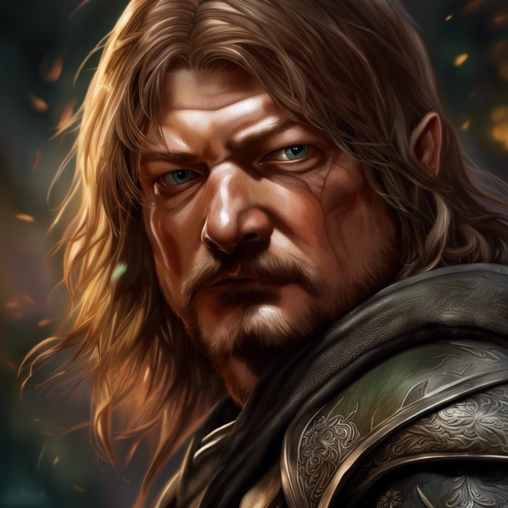 Hyperrealistic Boromir Portrait with Dramatic Lighting