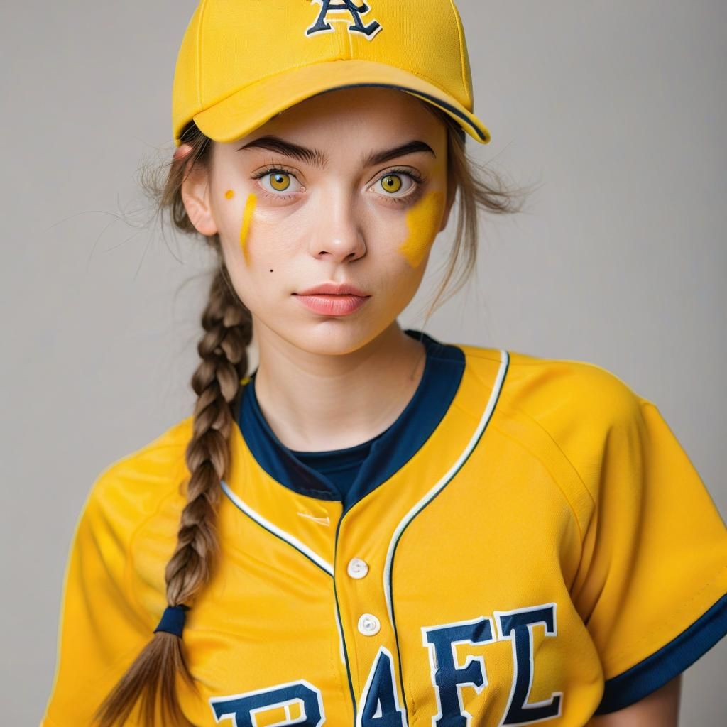 Yellow-Eyed Girl in Baseball Outfit: Fine Art Portrait