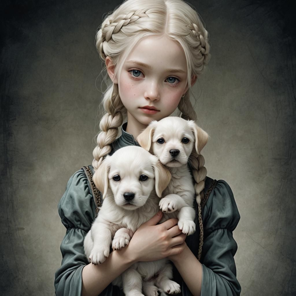 Girl with Puppy: Detailed Matte Painting