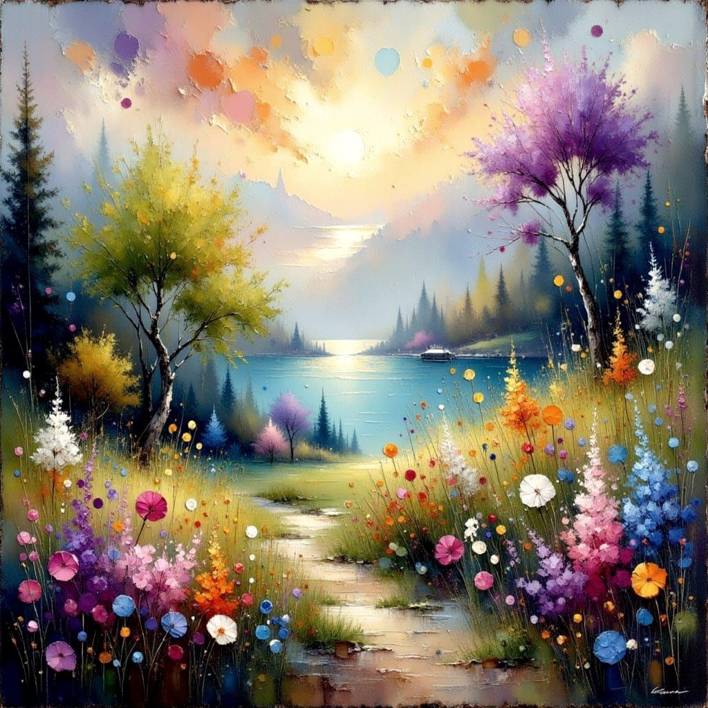 Dreamy Heather Cliffs Landscape Under Sunset