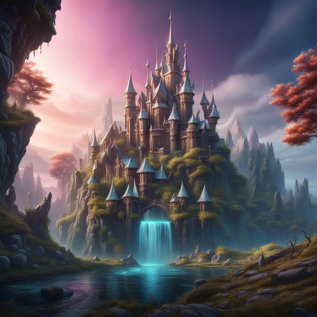 Fantastical Aurora Kingdom: Detailed Matte Painting