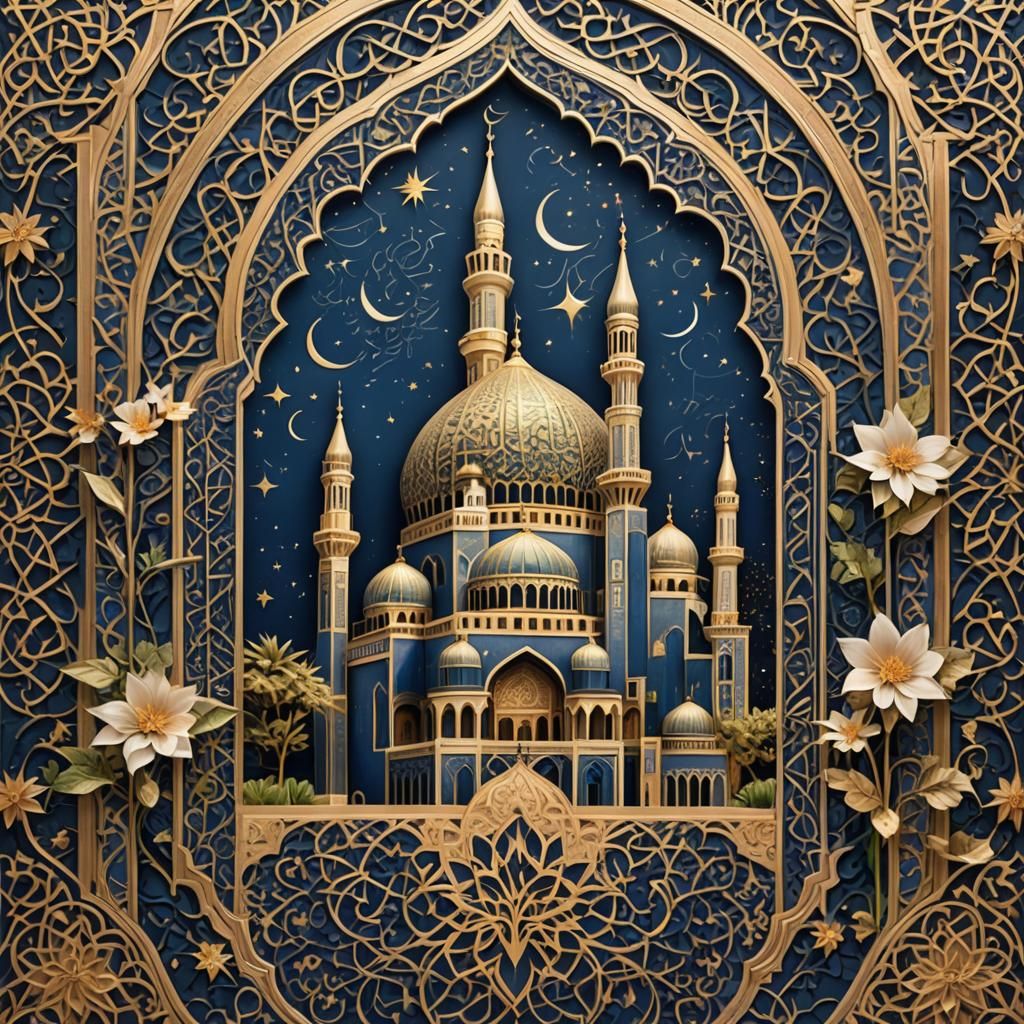 Majestic Mosque in Intricate Islamic Art Style