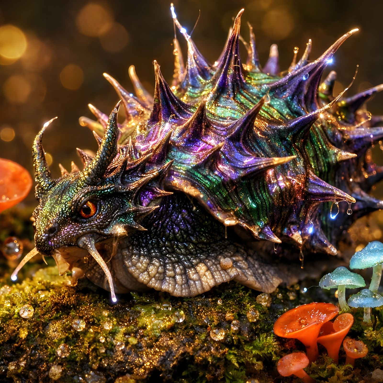 Dragon Snail Creature on Mossy Rock