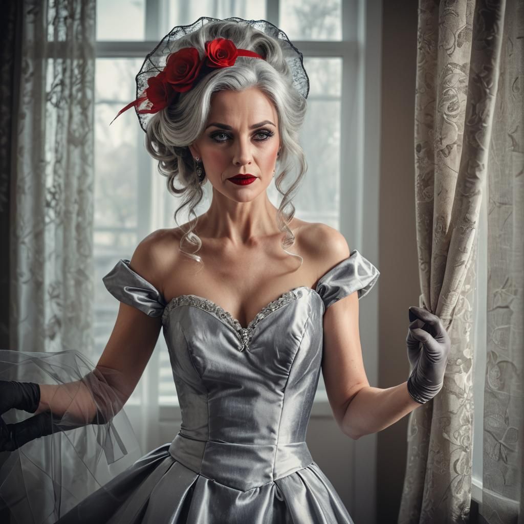 Sultry Boudoir Photo of Woman with Grey Hair