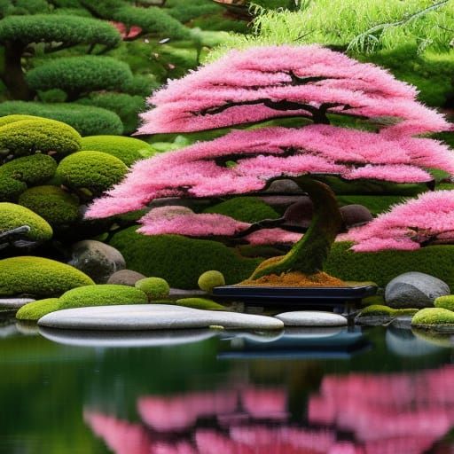Cherry Blossom Bonsai in Japanese Garden