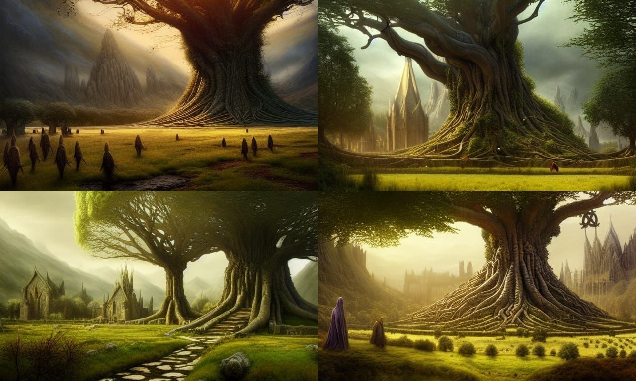 Elven Village Tree of Life Fantasy Matte Painting
