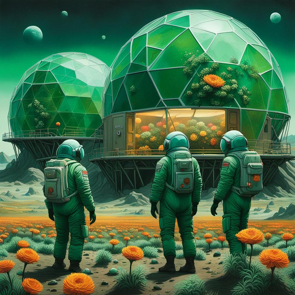 Lunar Gardeners in Spacesuits: A Matte Painting