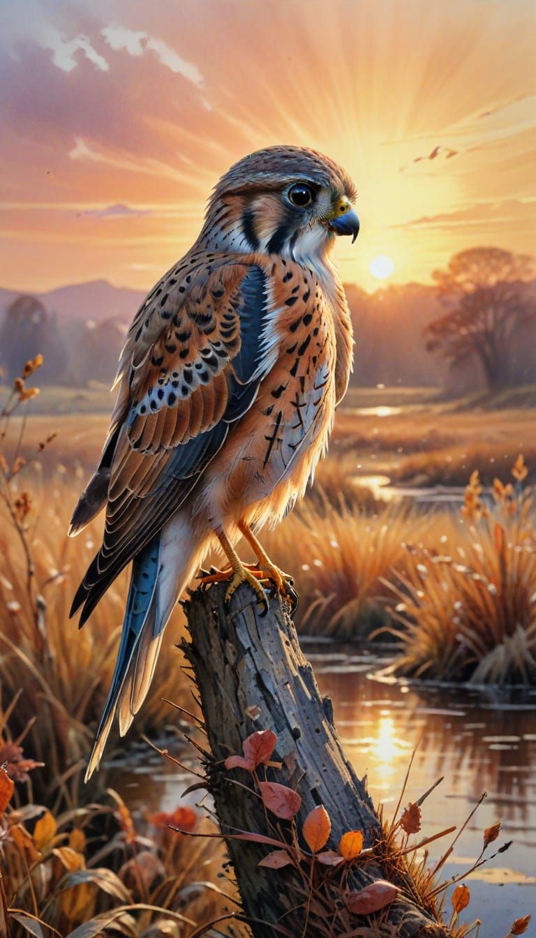 Kestrel at Sunset in Watercolour Style