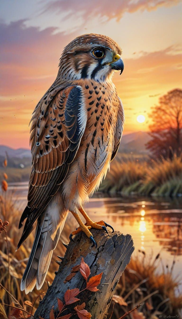 Kestrel at Sunset in Watercolour Style
