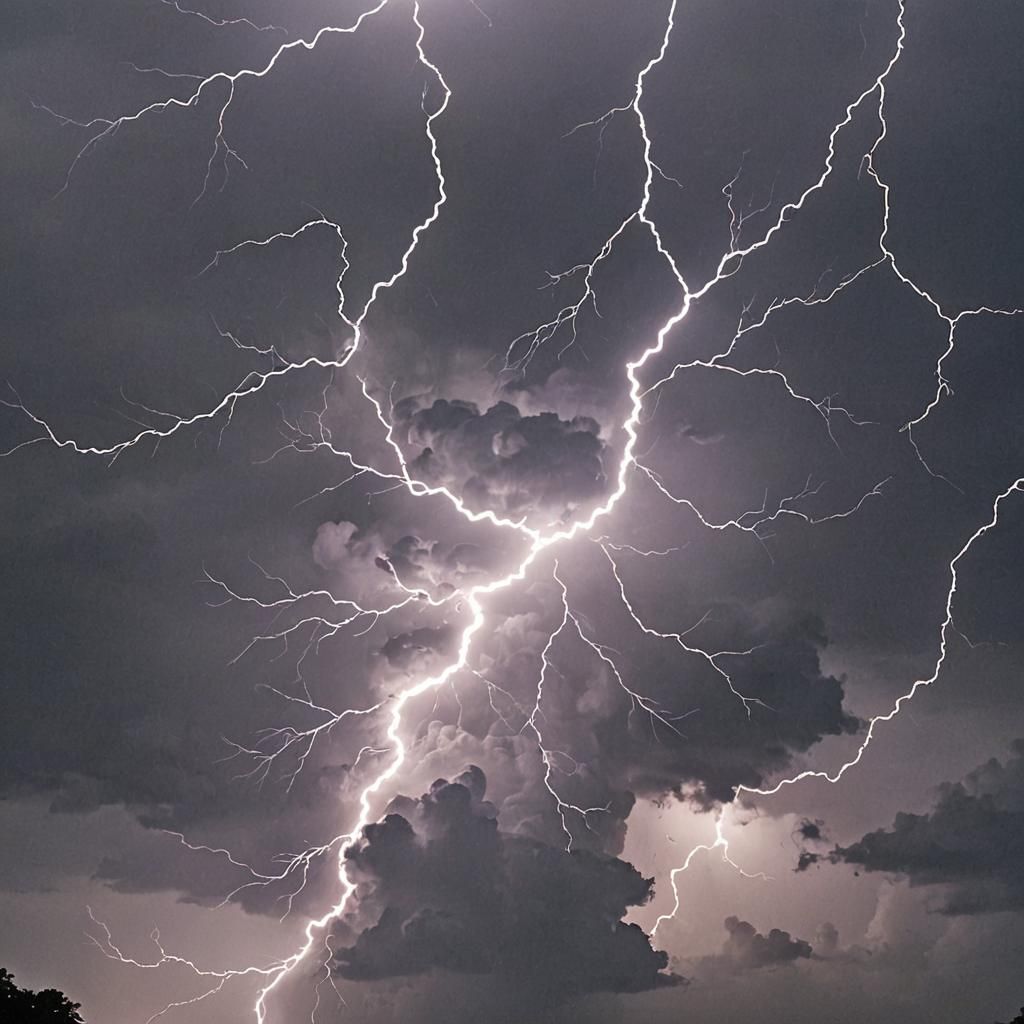 Dramatic Lightning Strike in the Dark