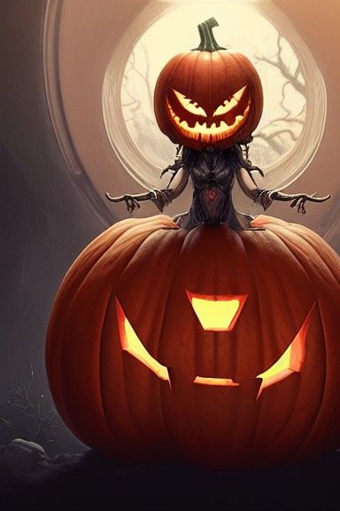 Terrifying Pumpkin Monster Portrait in Digital Illustration