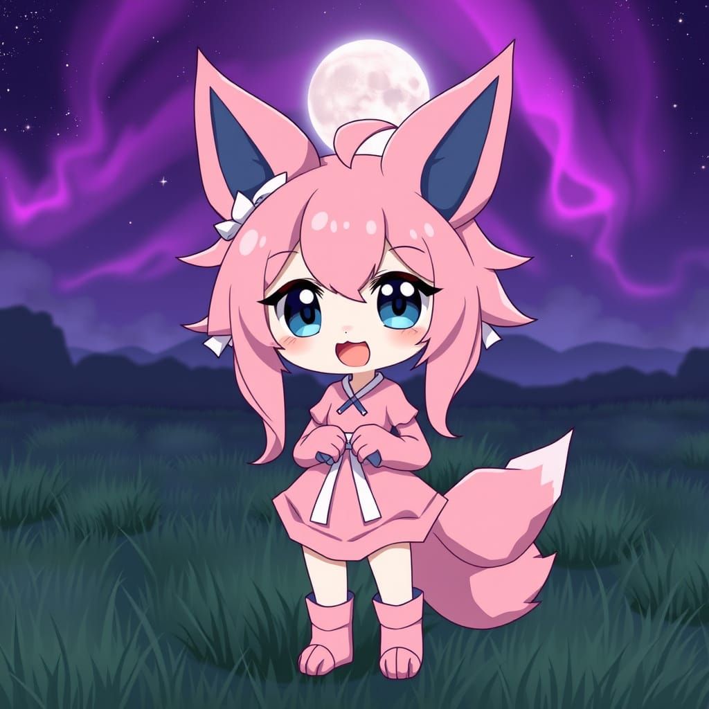 Moody Anime Catgirl in Traditional Pink Dress Cosplays Sylve...