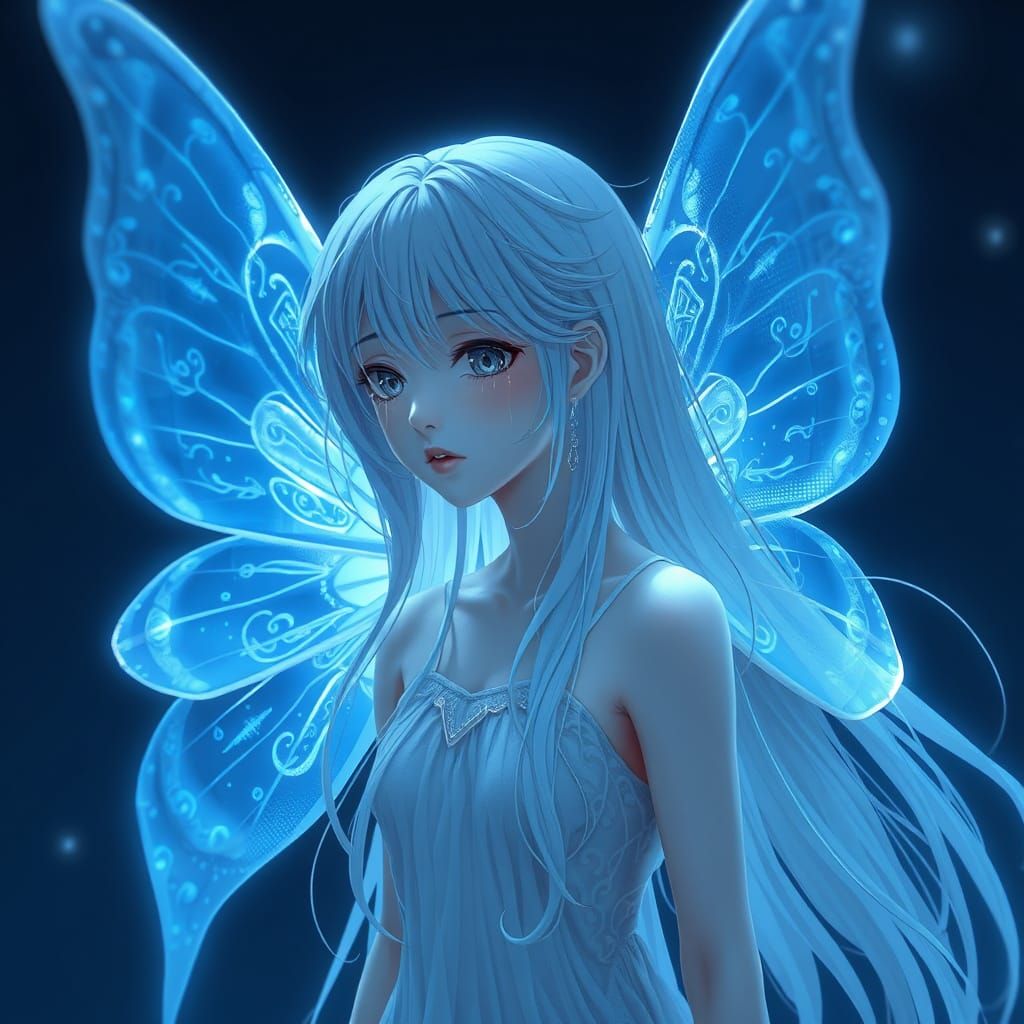 Ethereal Fairy in a Somber Night Sky