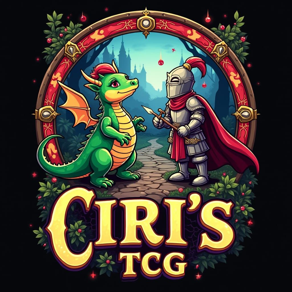 Whimsical Medieval TCG Logo in Vibrant Colors with Celtic Ac...