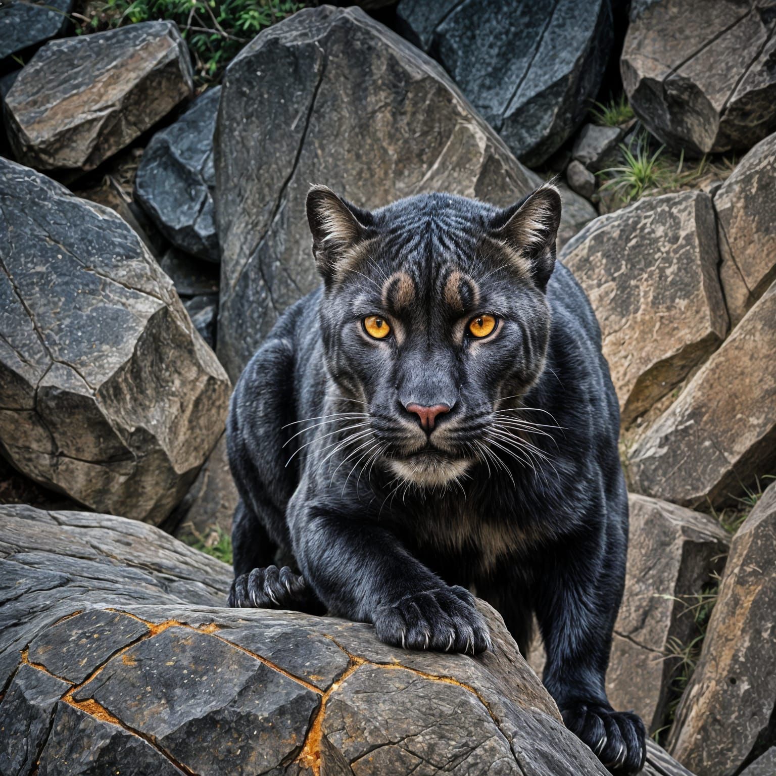 Black Puma Close-Up: Hyperrealistic Digital Painting