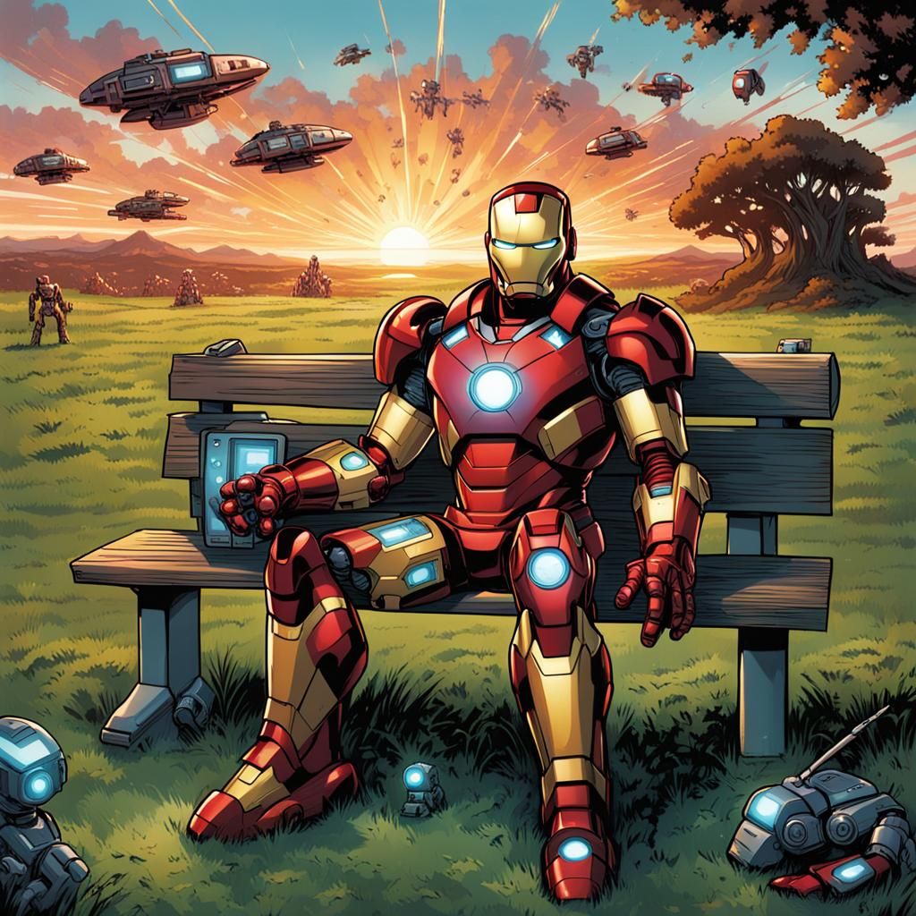 Ironman at Sunset: Comic Book Art