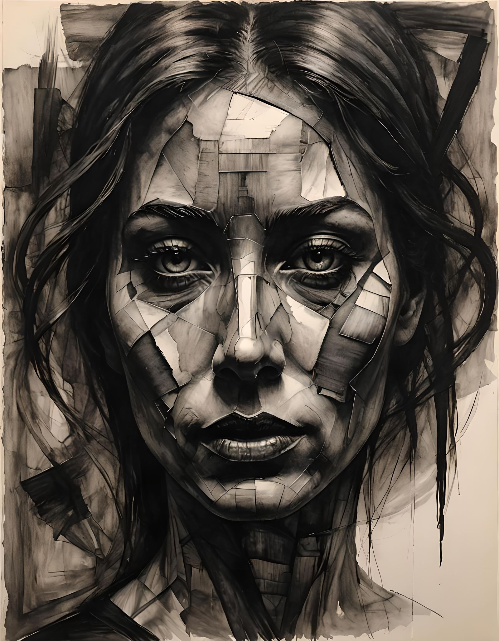 Abstract Charcoal Face: Lyrical Abstraction in Monochrome