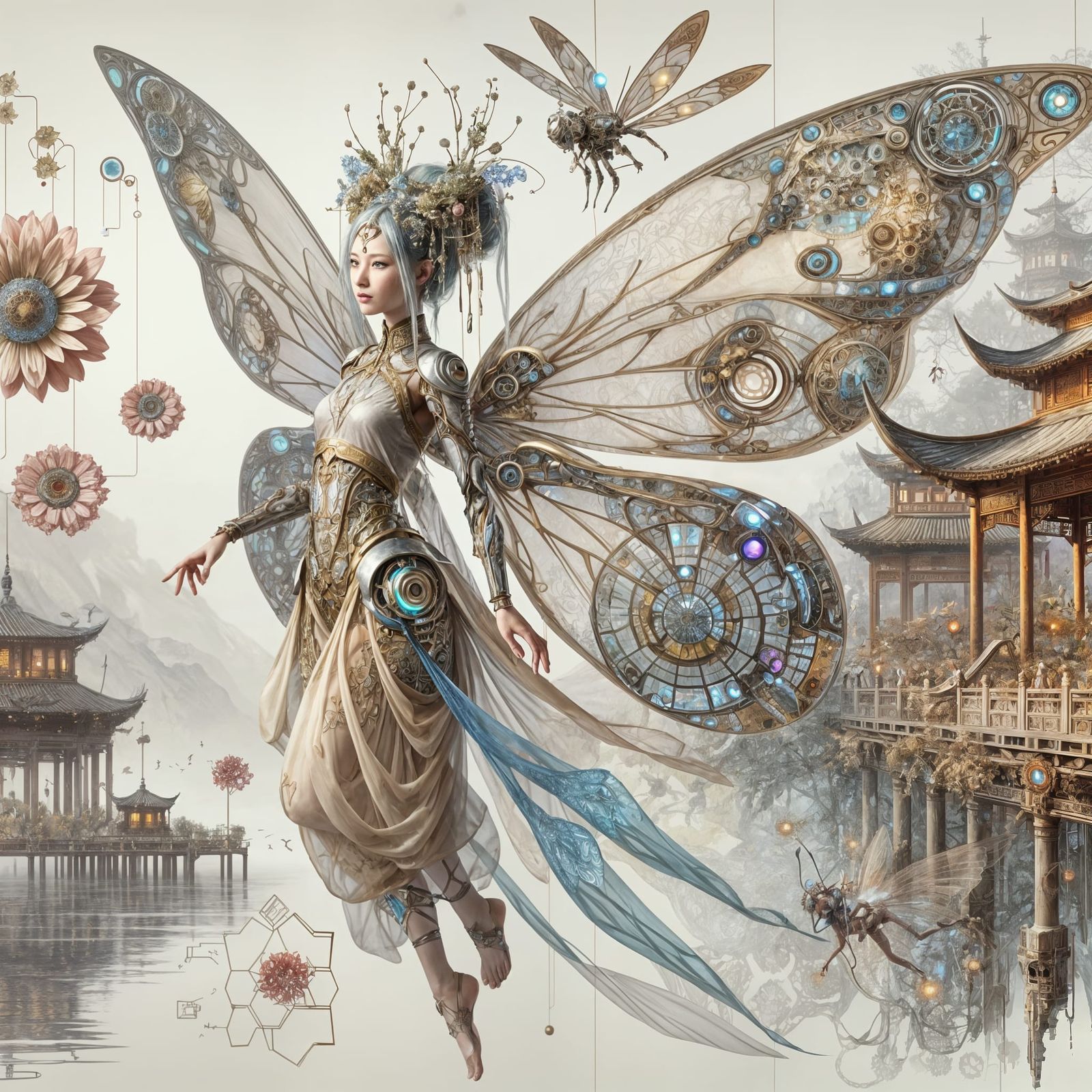 Silkpunk Fairy with Futuristic Oriental Wings
