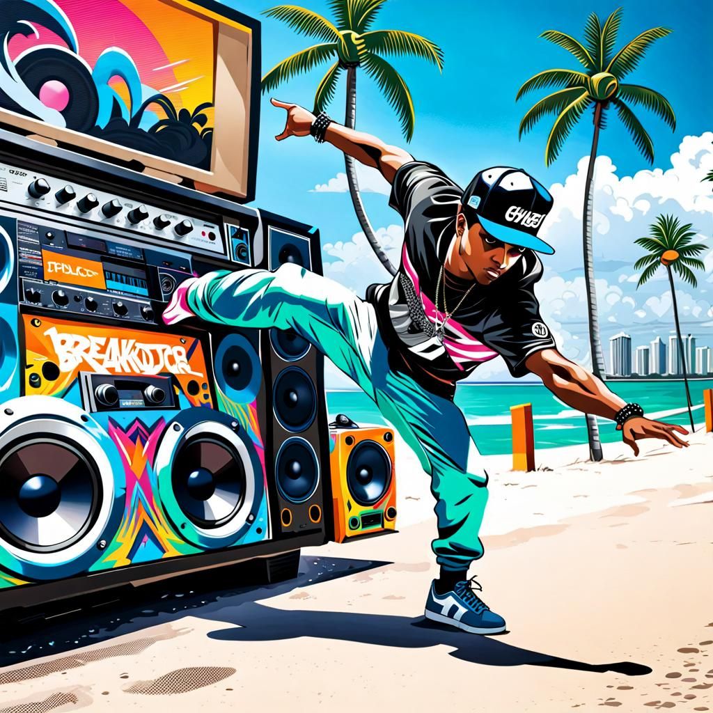 Miami Beach Breakdancer in Prismcore Street Art