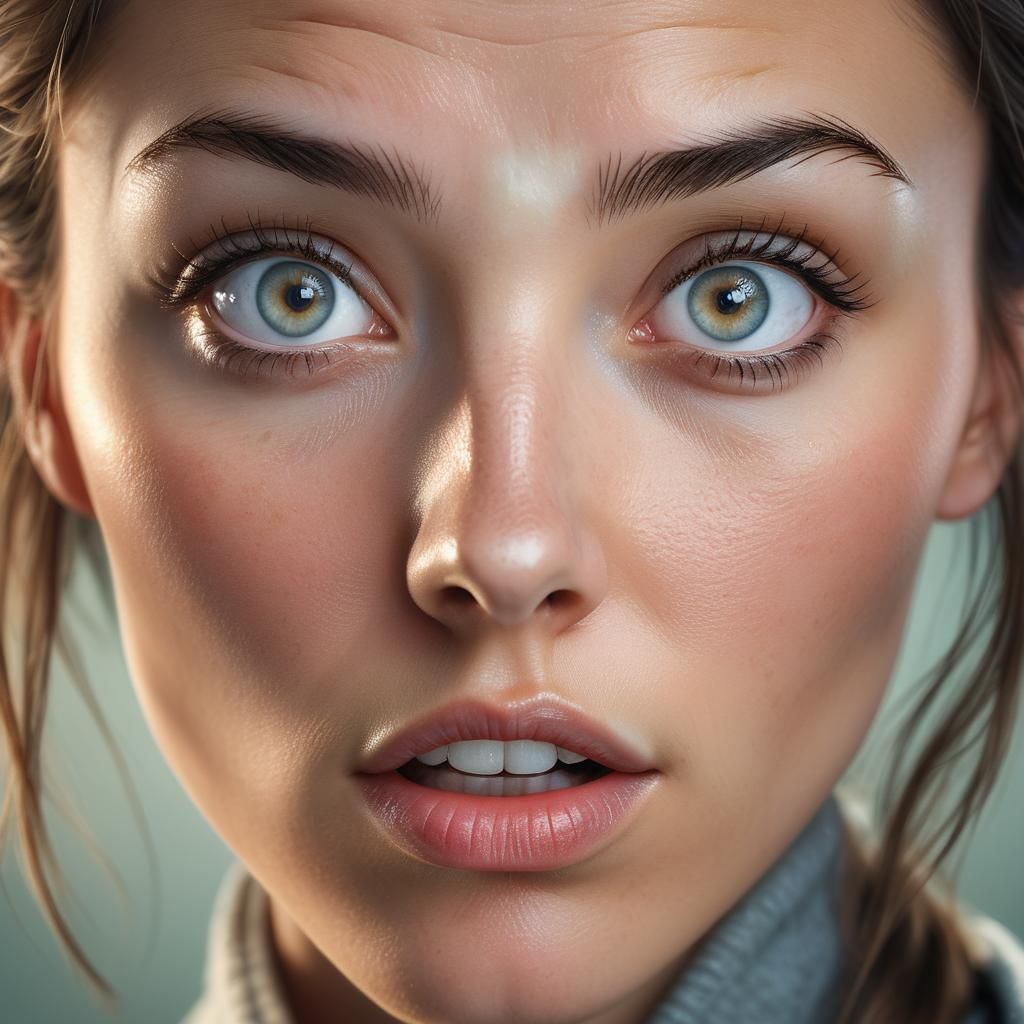 Shocked Young Woman: Hyper-Realistic Portrait Photography