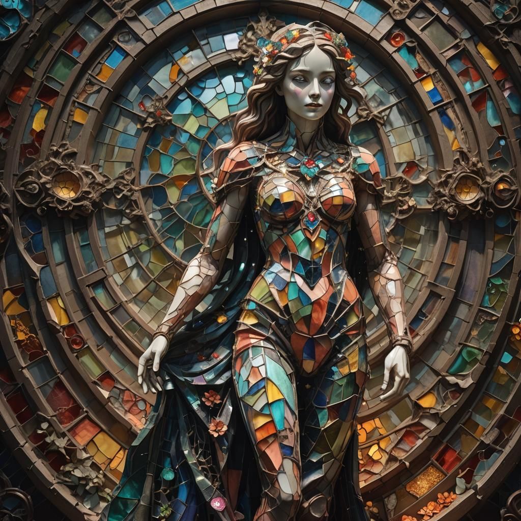 Coral Woman Sculpture with Stained Glass, 8K