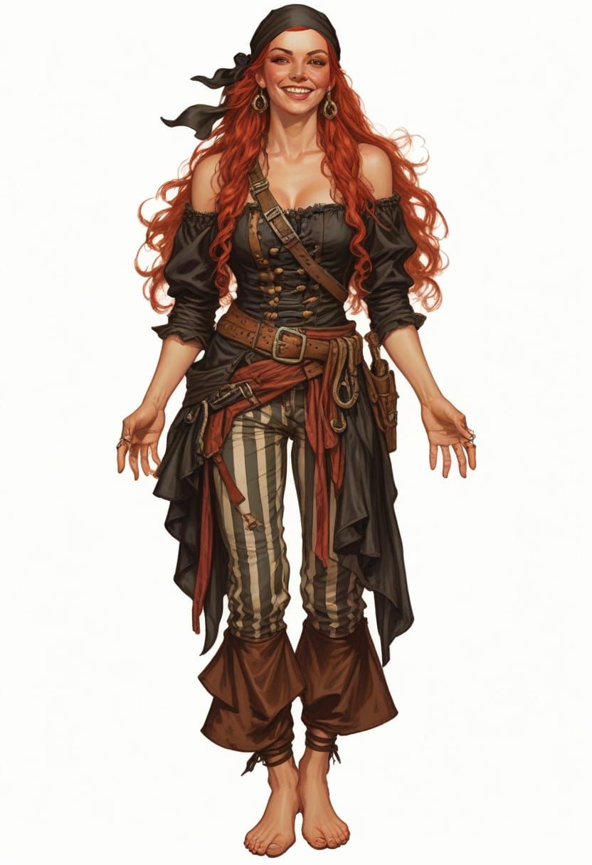 Happy Irish Pirate Girl in Detailed Leather Attire