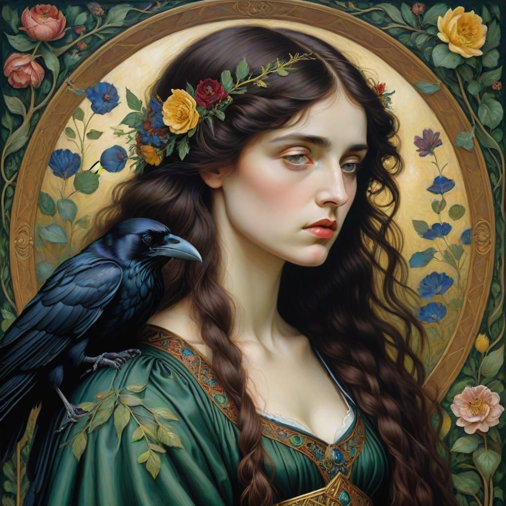 Melancholic Woman: A Pre-Raphaelite-Inspired Portrait