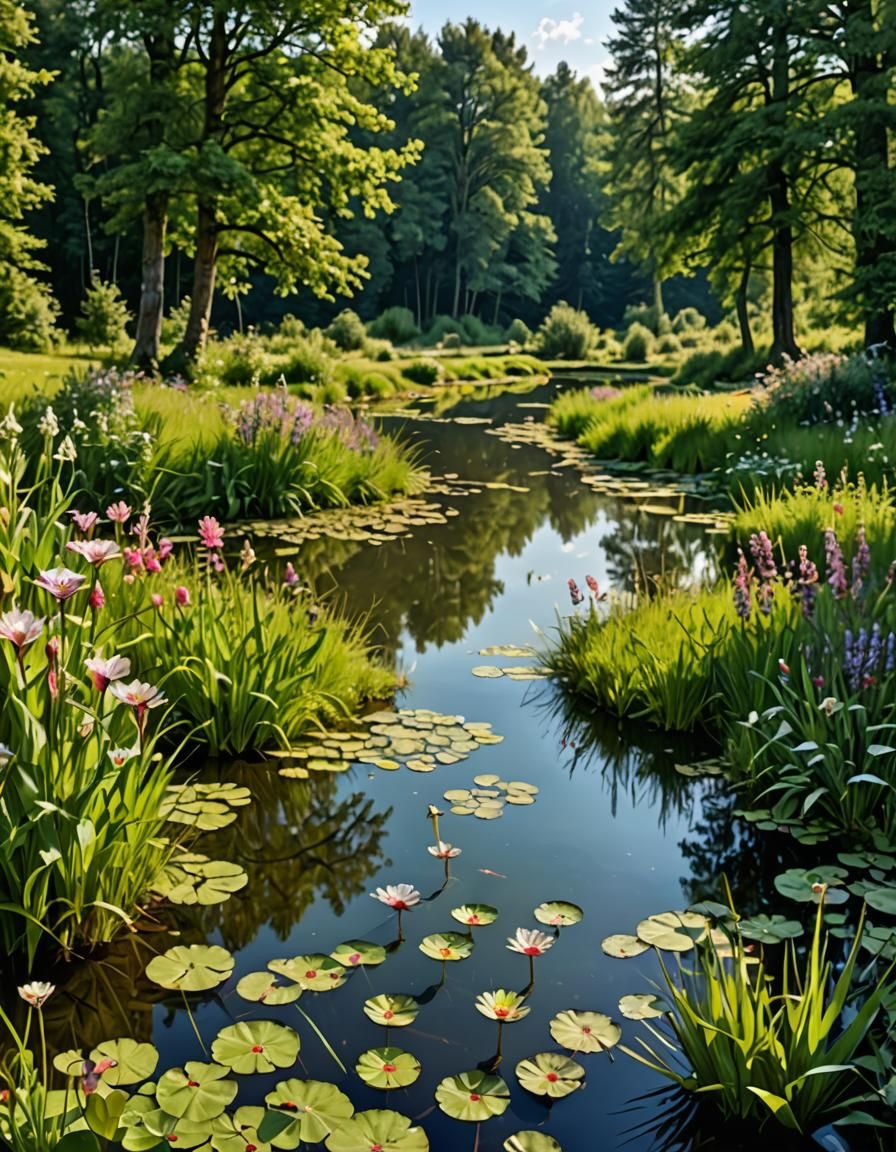 Magical Pond in a Fantasy Meadow