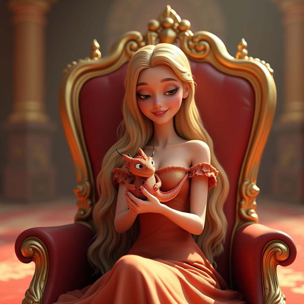 Queen and Dragon in 3D Digital Art Style