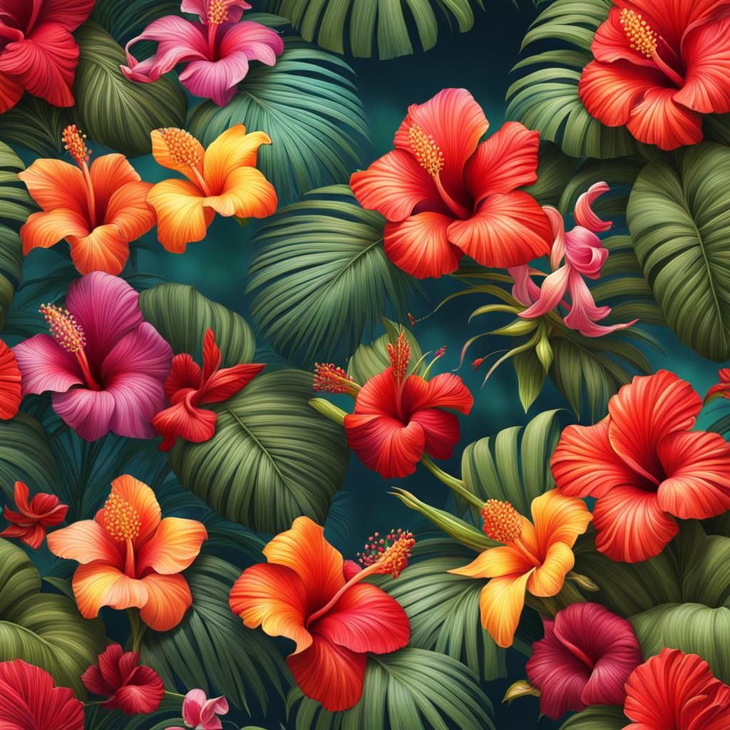 Vibrant Tropical Floral Pattern in Detailed Matte Style
