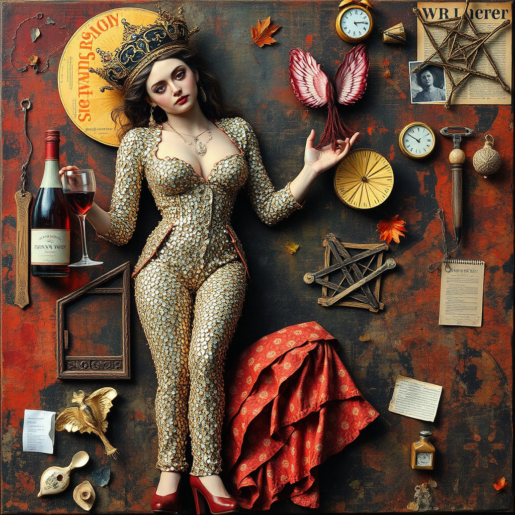 Pearly Queen in Sequined Suit: Impasto Collage