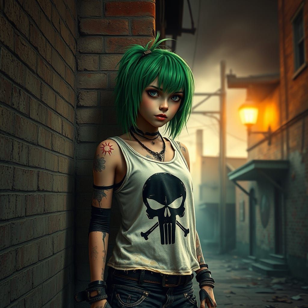 Rebellious Punk Girl Defies Dystopian Night