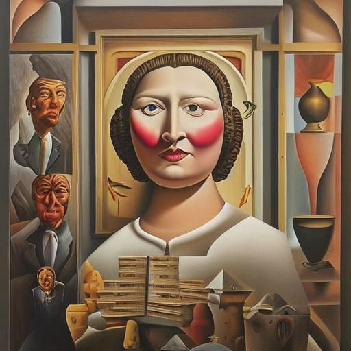 Surreal Woman with Exaggerated Features in Melting Oil