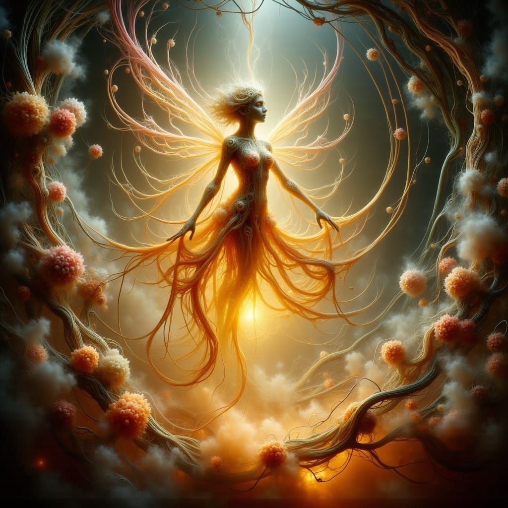 Honey Fairy in Amber Droplet Over Fossil Canyon