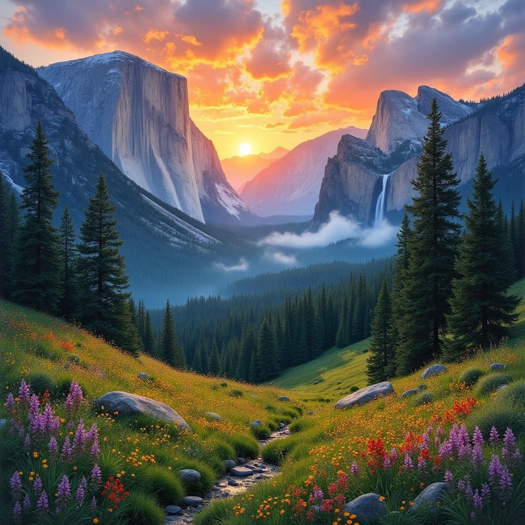Dramatic Sunrise Fantasy Landscape in Rich, Detailed Colors