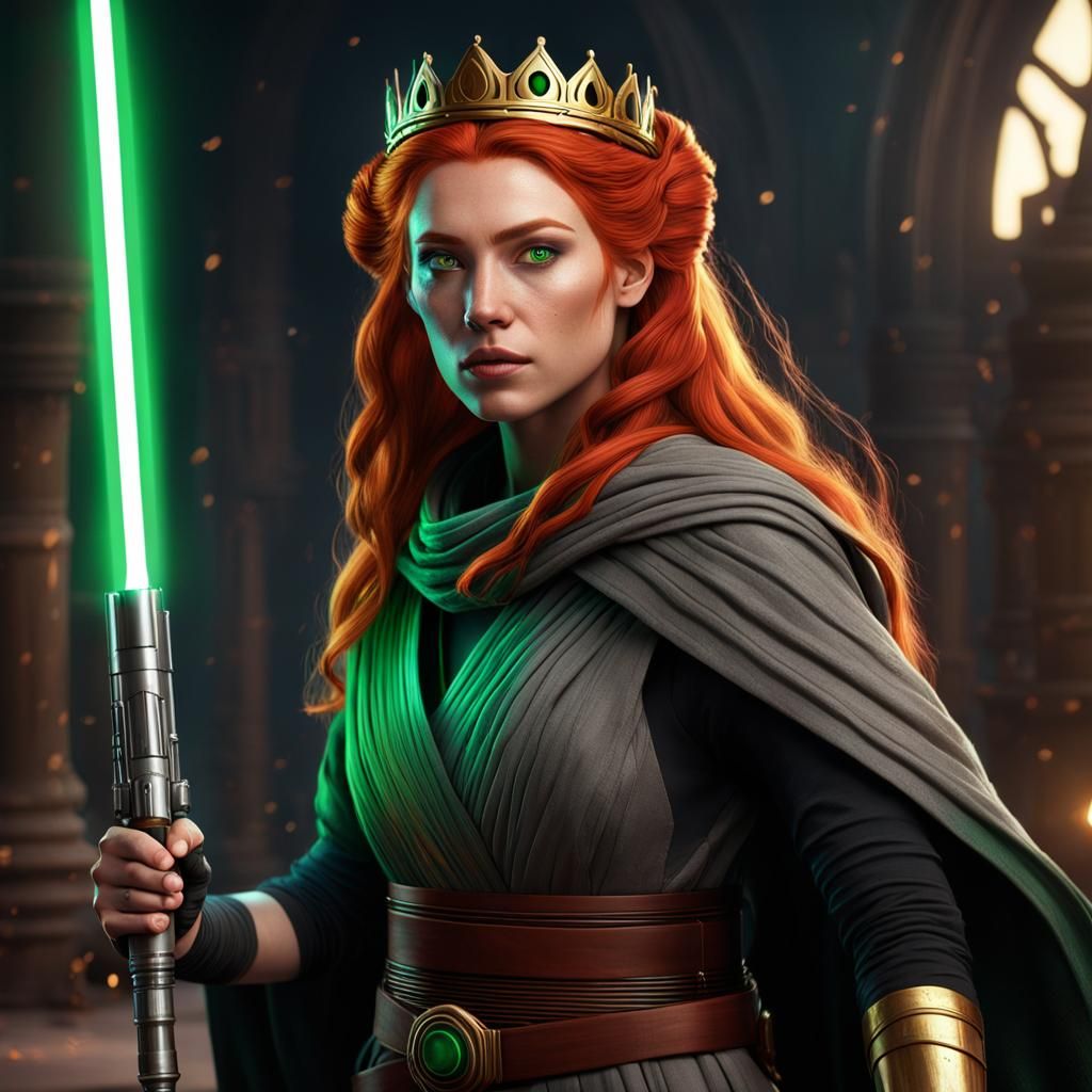 Jedi Queen Allana Solo with Lightsaber, Fantasy Art