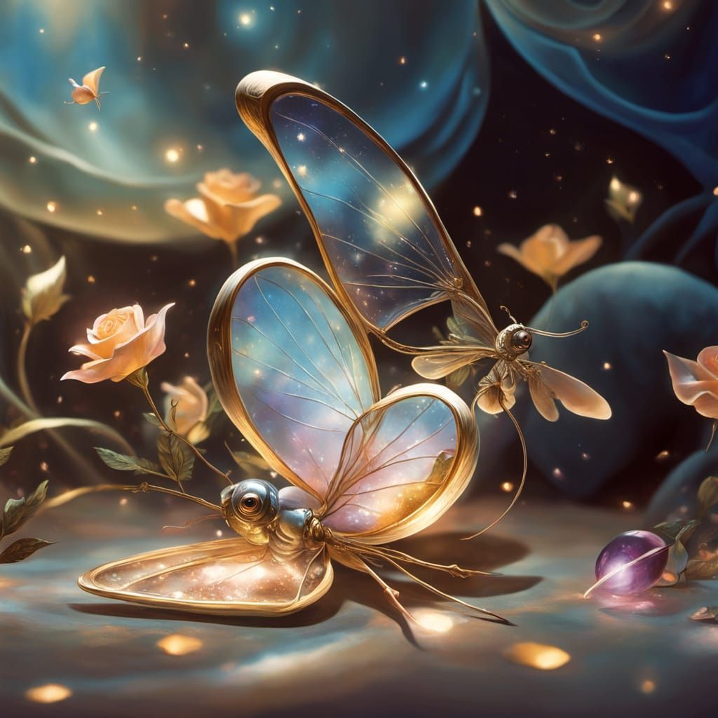 Starlight Dew in Heart Vial: Surreal Macro Oil Painting