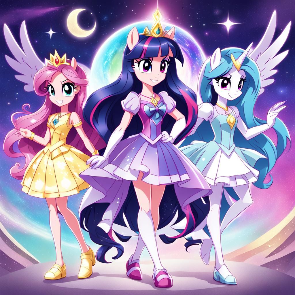 My little pony g4 style equestria girls princess twilight sparkle, princess celestia, princess Luna