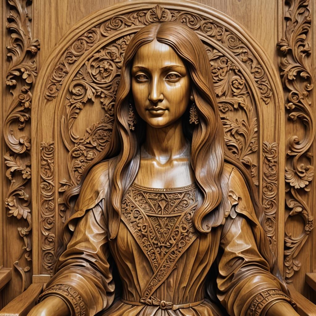 Mona Lisa: Intricate Wood Carving Portrait
