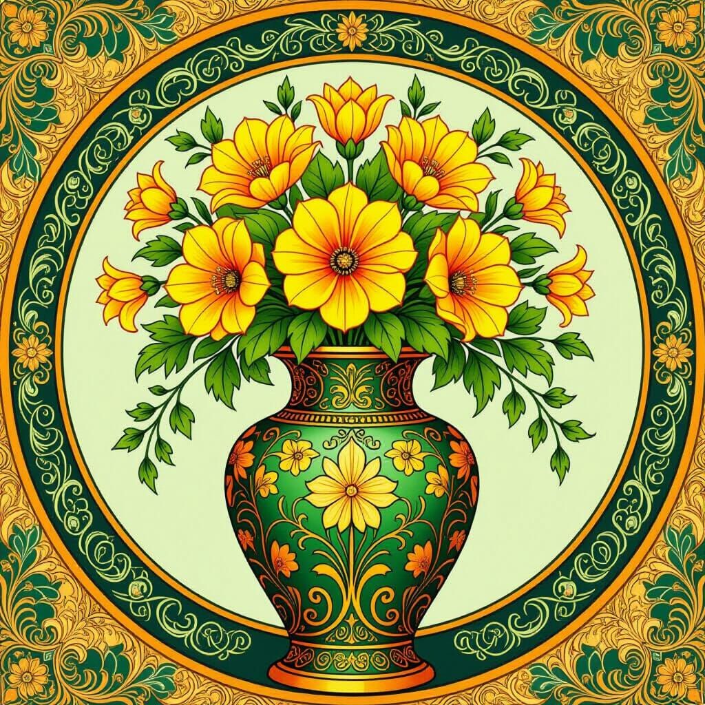 Floral Vase in Art Nouveau Style