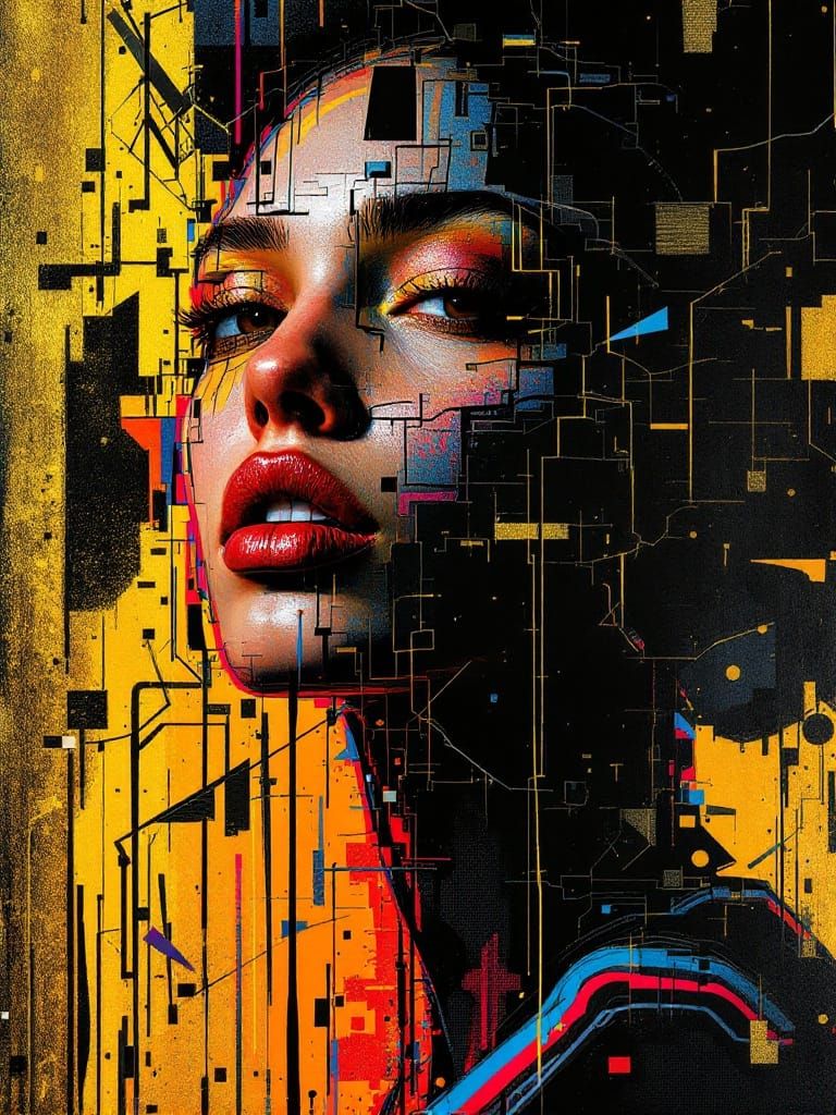 Digital Chaos Erupts from Shattered Female Form