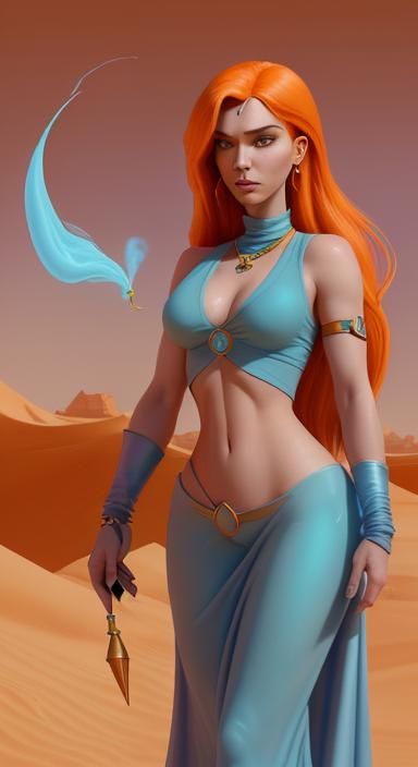 Kim Possible as Desert Genie: Ethereal Fantasy Art