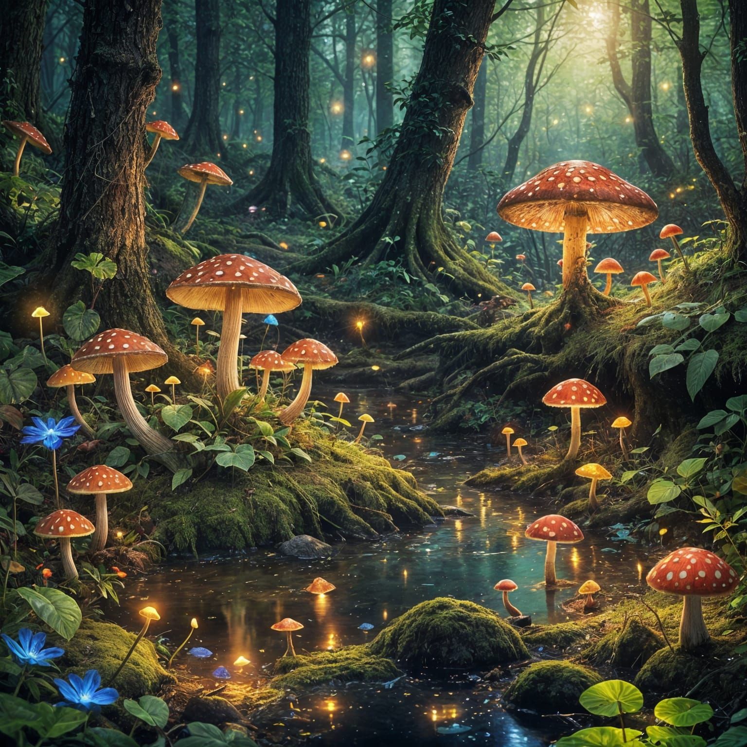 Glowing Magic Mushroom in Enchanted Forest