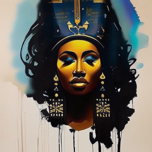 Egyptian Queen Meditating in Gouache Style