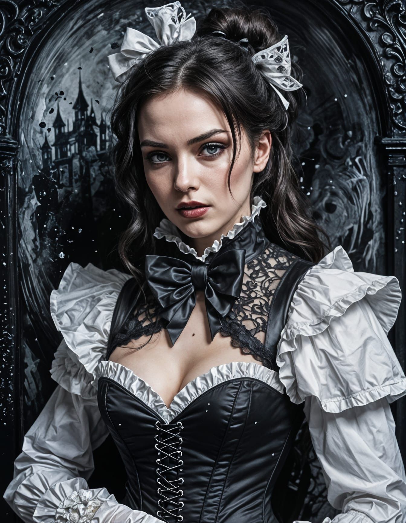 Gothic Fantasy Figure in Elaborate White Outfit