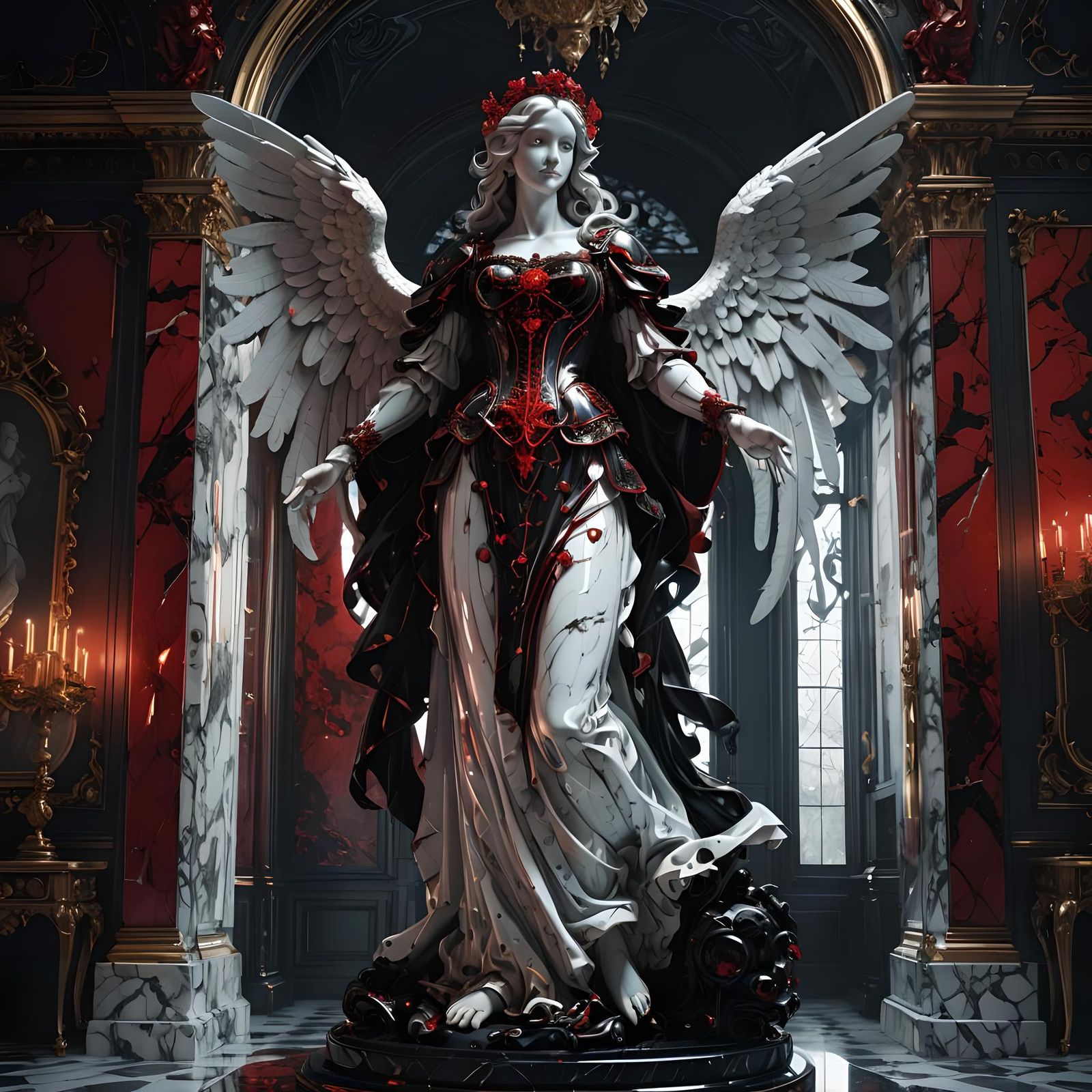 Terrifying Marble Angel Statue in Victorian Room