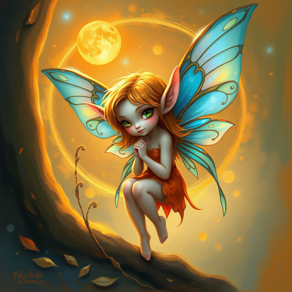 Orange and Blue Fairy Elf in Dreamy Style