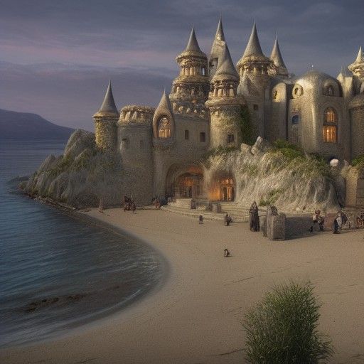 Beach Castle Concept Art in Art Nouveau Rococo Style